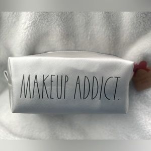 Nwt Rae Dunn SILVER cosmetic bag “MAKEUP ADDICT”